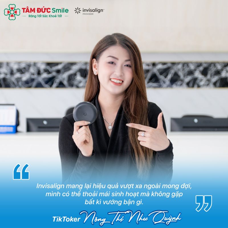 Niềng răng trong suốt Invisalign giúp chỉnh răng thẩm mỹ, khó nhận ra khi giao tiếp tại Nha khoa Tâm Đức Smile.